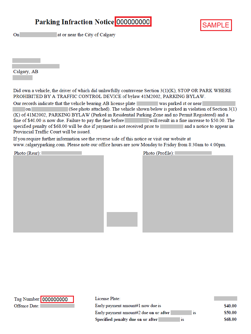 Sample Infraction Notice